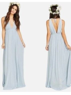 Show Me Your MuMu Pale Blue Plunging Halter Maxi Dress Bridesmaid Formal romanti